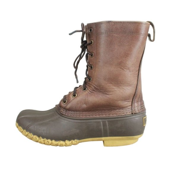 LL Bean Unlined Brown Leather Maine Hunting Shoes Duck Boots 9 M - Picture 1 of 9